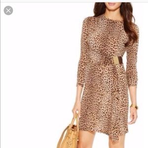 Logo-Plate Long-Sleeve Leopard-Print Dress,